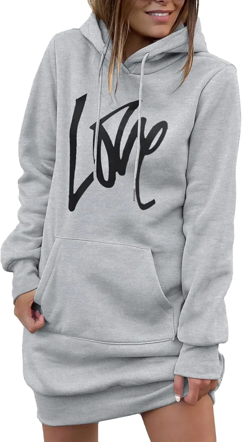 PRETTYGARDEN Women's Hooded Sweatshirt Fall Fashion Drawstring Lightweight Long Sleeve Pullover Hoodie Dress