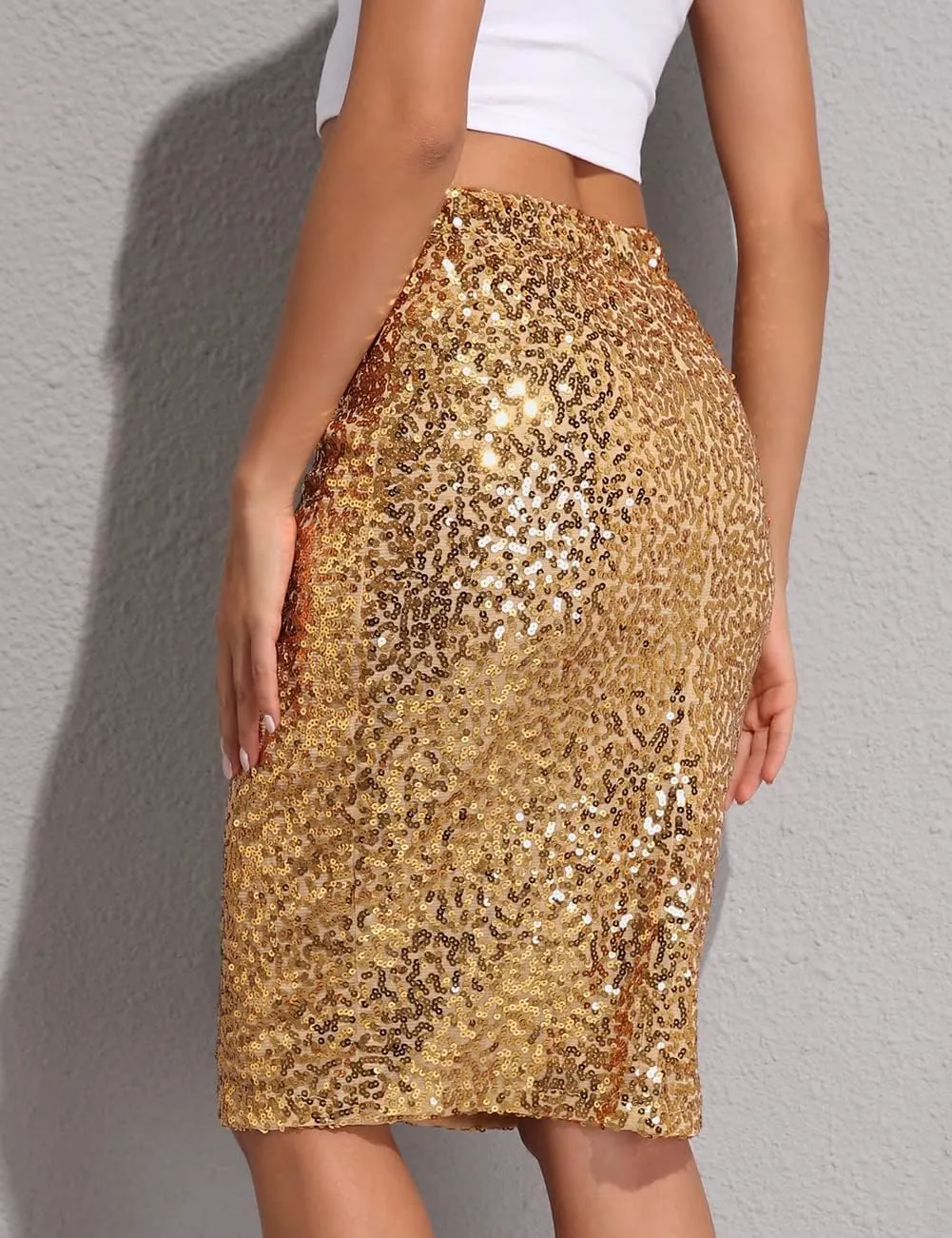 PrettyGuide Women's Sequin Skirt High Waist Sparkle Pencil Skirt Party Cocktail