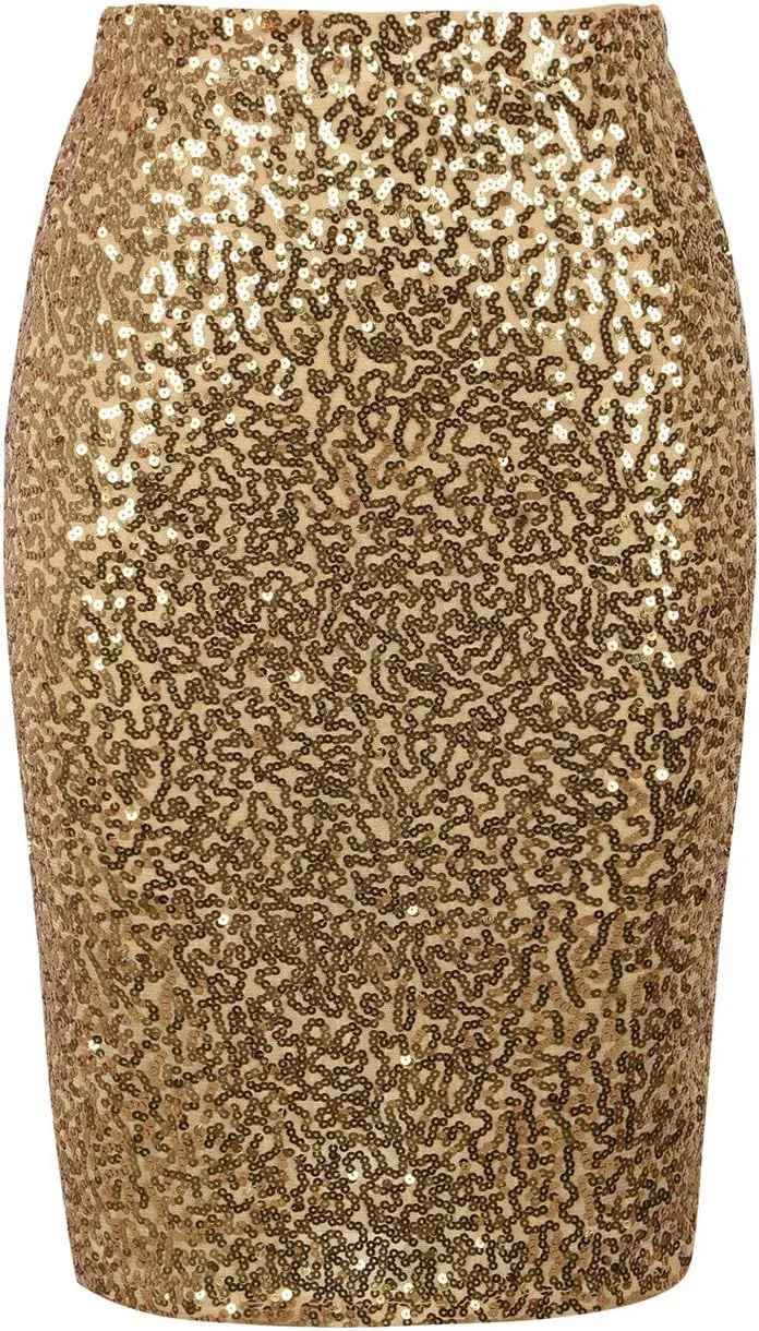 PrettyGuide Women's Sequin Skirt High Waist Sparkle Pencil Skirt Party Cocktail