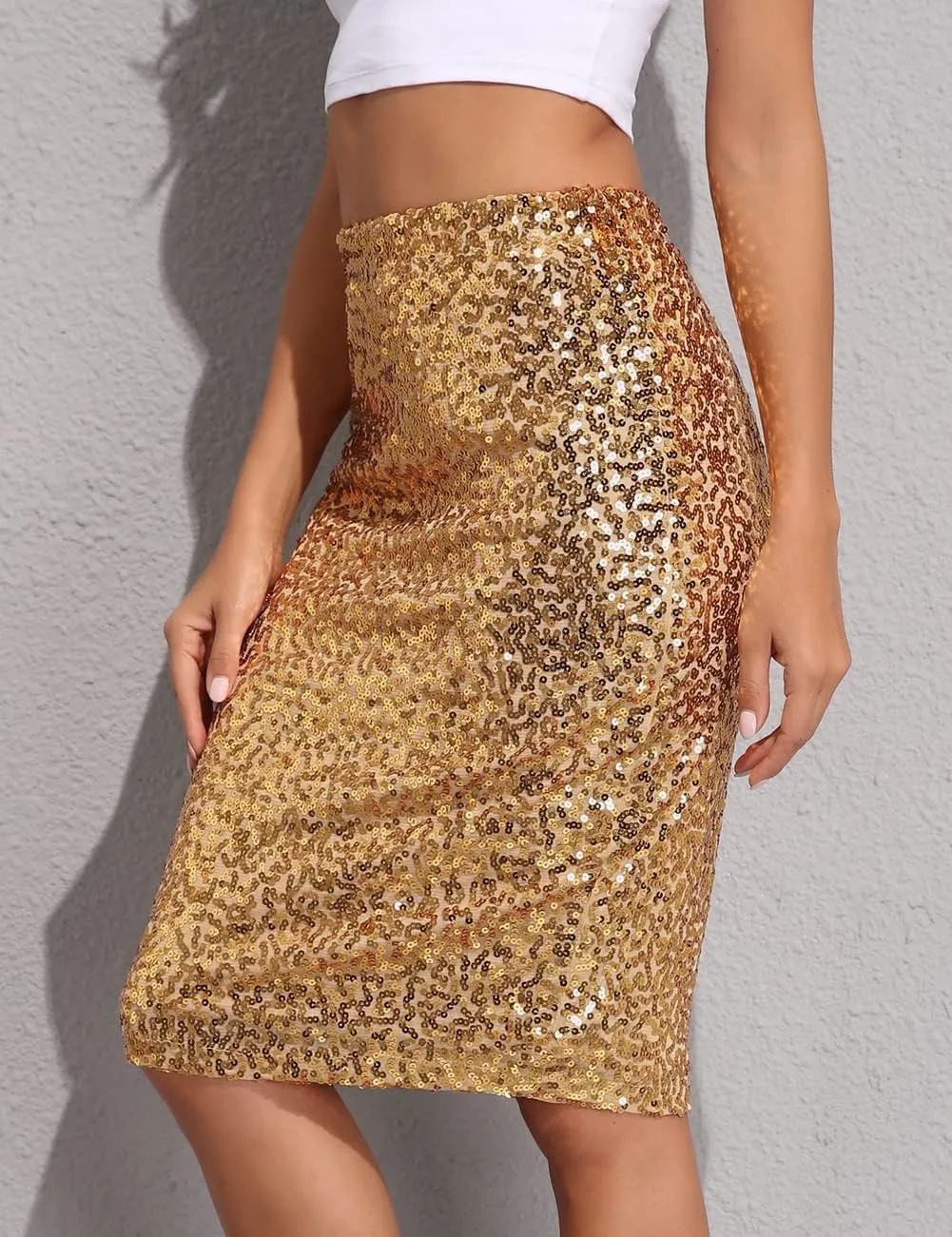 PrettyGuide Women's Sequin Skirt High Waist Sparkle Pencil Skirt Party Cocktail