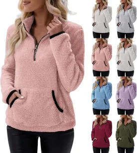 Quarter Zip Pullover Women Sherpa Fleece Hoodie Cropped Half Zip Sweatshirt with Pocket Cozy Soft Fluffy Sweaters Quarter Zip Pullover Women Sherpa Fleece Hoodie Cropped Half Zip Sweatshirt with Pocket Cozy Soft Fluffy Sweaters