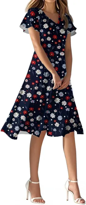 Sexy Dresses for Women Date Night V Neck Boho Knee Length Summer 2025 Tie Dye Floral Short Sleeve Short Skirt Sexy Dresses for Women Date Night V Neck Boho Knee Length Summer 2025 Tie Dye Floral Short Sleeve Short Skirt