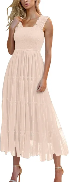 Summer Dresses for Women 2025 Square Neck Puff Sleeve Smocked Wedding Guest Maxi Dress Tiered Flowy Spring Fall Dress Summer Dresses for Women 2025 Square Neck Puff Sleeve Smocked Wedding Guest Maxi Dress Tiered Flowy Spring Fall Dress