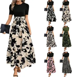 Summer Dresses for Women Puff Sleeve Maxi Dress Casual Flowy Floral Short Sleeve Sundress with Belt Summer Dresses for Women Puff Sleeve Maxi Dress Casual Flowy Floral Short Sleeve Sundress with Belt