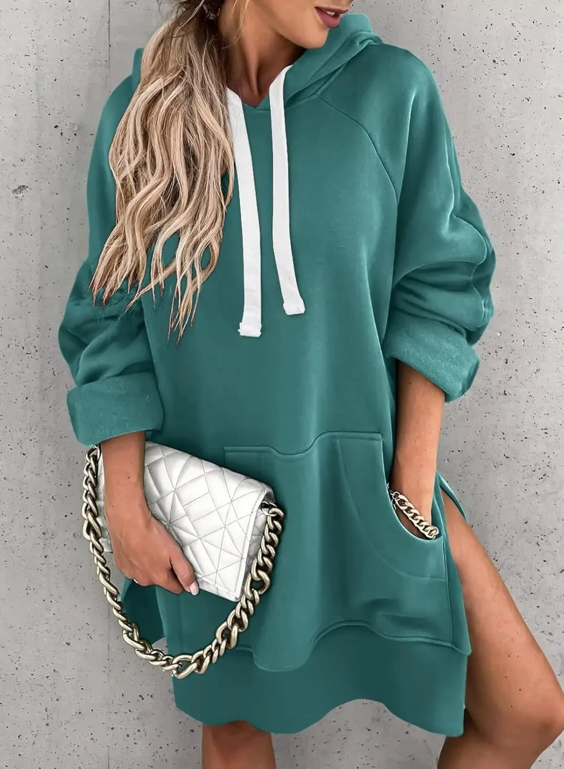 Syellowafter Women Oversized Hoodie Dress Pullover Winter Kangaroo Pocket Sweatshirt Fall Tops Casual Loungewear