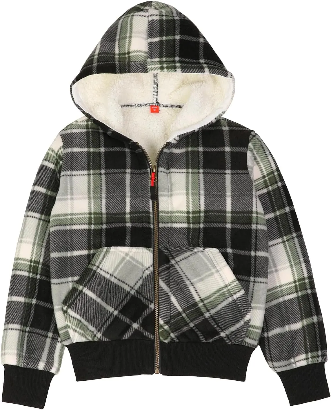 ThCreasa Kids Sherpa Fleece Lined Hoodie Jacket,Zip-Up Hooded Plaid Sweatshirt Jackets