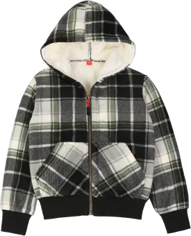 ThCreasa Kids Sherpa Fleece Lined Hoodie Jacket,Zip-Up Hooded Plaid Sweatshirt Jackets