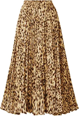 TONCHENGSD Women's Retro Midi High Waist Pleated Skirt Leopard Print Skirt