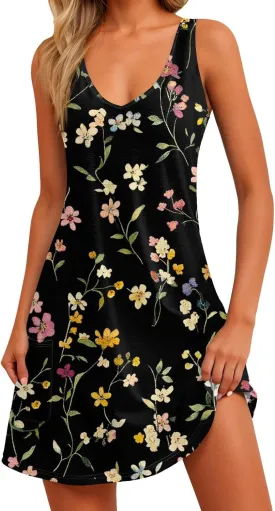 Women Summer Dresses Sleeveless V Neck Swimsuit Coverup Vacation Casual Sundress Printed Beach Dress with Pocket Women Summer Dresses Sleeveless V Neck Swimsuit Coverup Vacation Casual Sundress Printed Beach Dress with Pocket