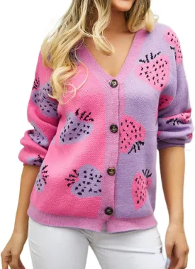 Women's Cute Strawberry Graphic Cardigan Sweaters Button Down Color Block Knit Jacket Trendy Y2K Aesthetic Preppy Clothes Women's Cute Strawberry Graphic Cardigan Sweaters Button Down Color Block Knit Jacket Trendy Y2K Aesthetic Preppy Clothes