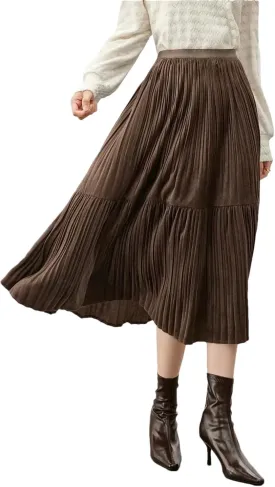 WomenS Fleece A-Line Midi Skirt Elegant Elastic Waist Folds Cake Skirt Loose Fit Casual Skirt WomenS Fleece A-Line Midi Skirt Elegant Elastic Waist Folds Cake Skirt Loose Fit Casual Skirt