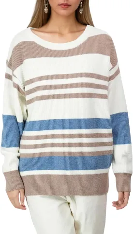 Women's Luxurious Striped Sweater Cozy-Chic Off Shoulder Pullover Buttery Soft Knitwear for Date Nights & Coffee Runs Women's Luxurious Striped Sweater Cozy-Chic Off Shoulder Pullover Buttery Soft Knitwear for Date Nights & Coffee Runs