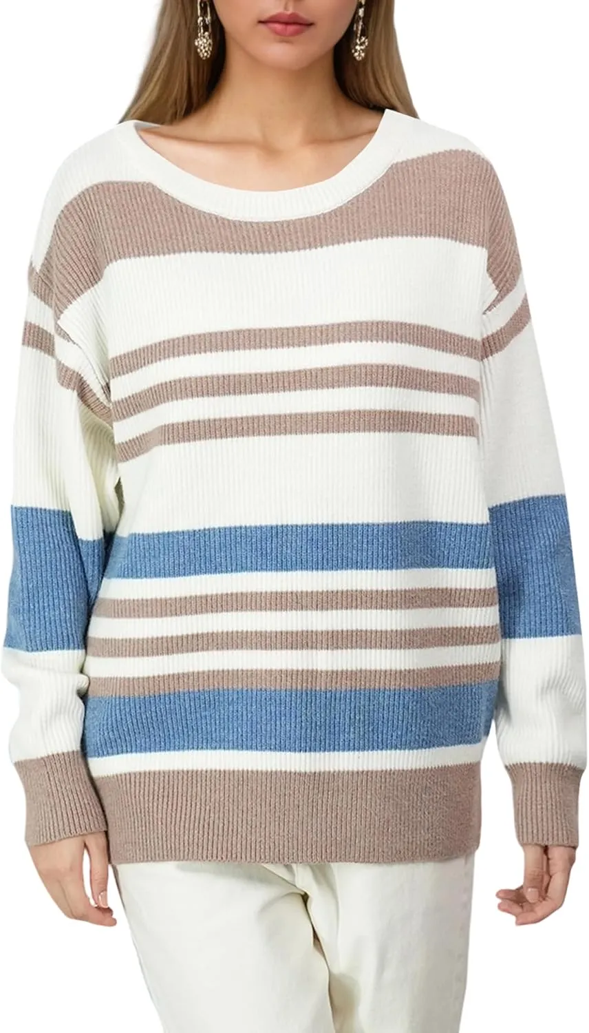 Women's Luxurious Striped Sweater Cozy-Chic Off Shoulder Pullover Buttery Soft Knitwear for Date Nights & Coffee Runs