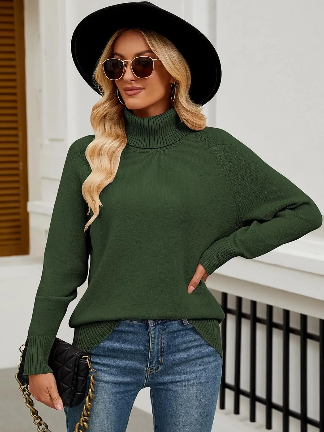 Womens Turtleneck Sweater Long Sleeve Knitted Soft Pullovers Top Rib Hem Oversized Fall Winter Top 2024 Trendy